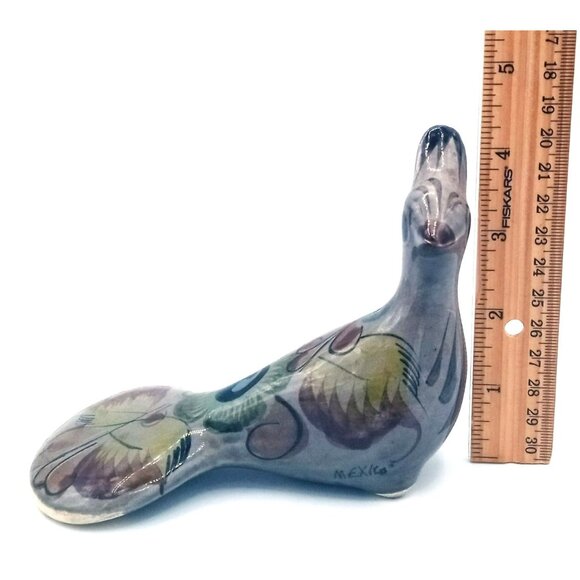 Tonala Bird Hand Painted Mexican Pottery Vintage Folk Art 4.25 Inch Clay 1960s - Picture 2 of 16